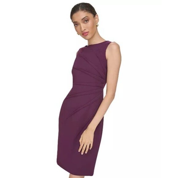 NWT Calvin Klein Women's Size 2 Purple Round-Neck Sleeveless Sheath Dress Work - Picture 4 of 13